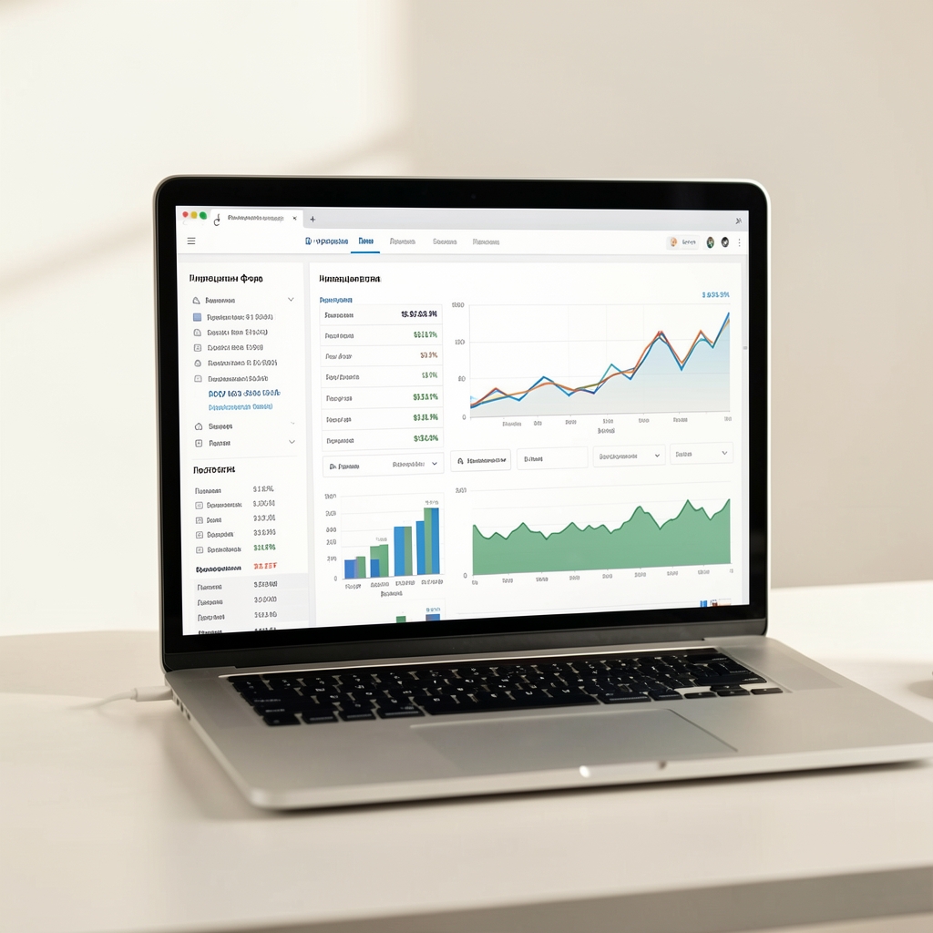 Таблица с данными инвестиционных фондов и ETF на экране компьютера с графиками доходности на светлом фоне